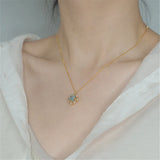 Vintage 925 Silver Zircon Lace Pendant Necklace Wedding Bridal Jewelry