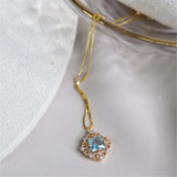 Vintage 925 Silver Zircon Lace Pendant Necklace Wedding Bridal Jewelry