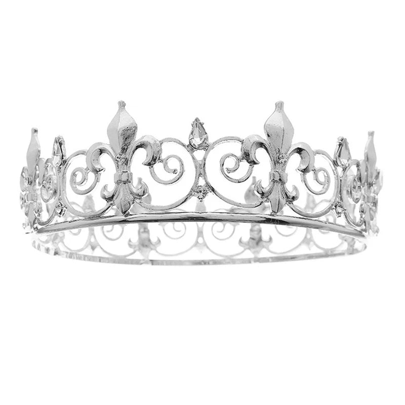 Vintage Royal Full Round Crown Baroque Alloy Rhinestone Tiaras