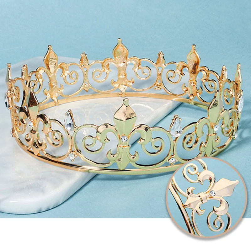Vintage Royal Full Round Crown Baroque Alloy Rhinestone Tiaras