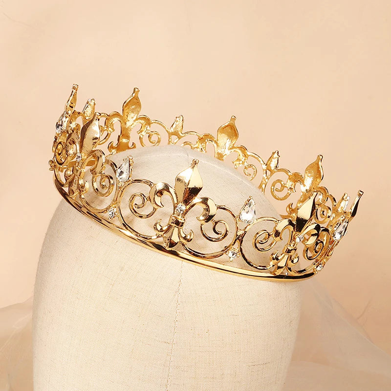 Vintage Royal Full Round Crown Baroque Alloy Rhinestone Tiaras