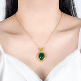 Vintage Green Jade Emerald Gemstone Diamond Pendant Necklace 18k Filled