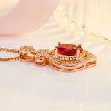 Vintage Royal Ruby Gemstones Drop Pendant Necklace 18k Rose Filled