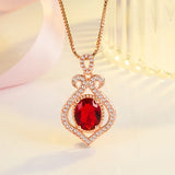 Vintage Royal Ruby Gemstones Drop Pendant Necklace 18k Rose Filled