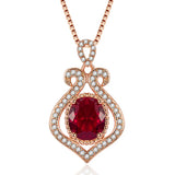 Vintage Royal Ruby Gemstones Drop Pendant Necklace 18k Rose Filled