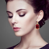 Vintage Ruby Drop Earrings 18K Plated 925 Silver Hoop Earrings