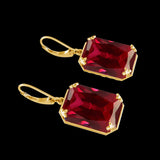 Vintage Ruby Drop Earrings 18K Plated Women 925 Sterling Silver Hoop