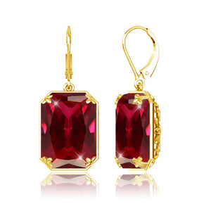 Vintage Ruby Drop Earrings 18K Plated 925 Silver Hoop Earrings
