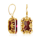 Vintage Ruby Drop Earrings 18K Plated Women 925 Sterling Silver Hoop