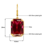 Vintage Ruby Drop Earrings 18K Plated 925 Silver Hoop Earrings