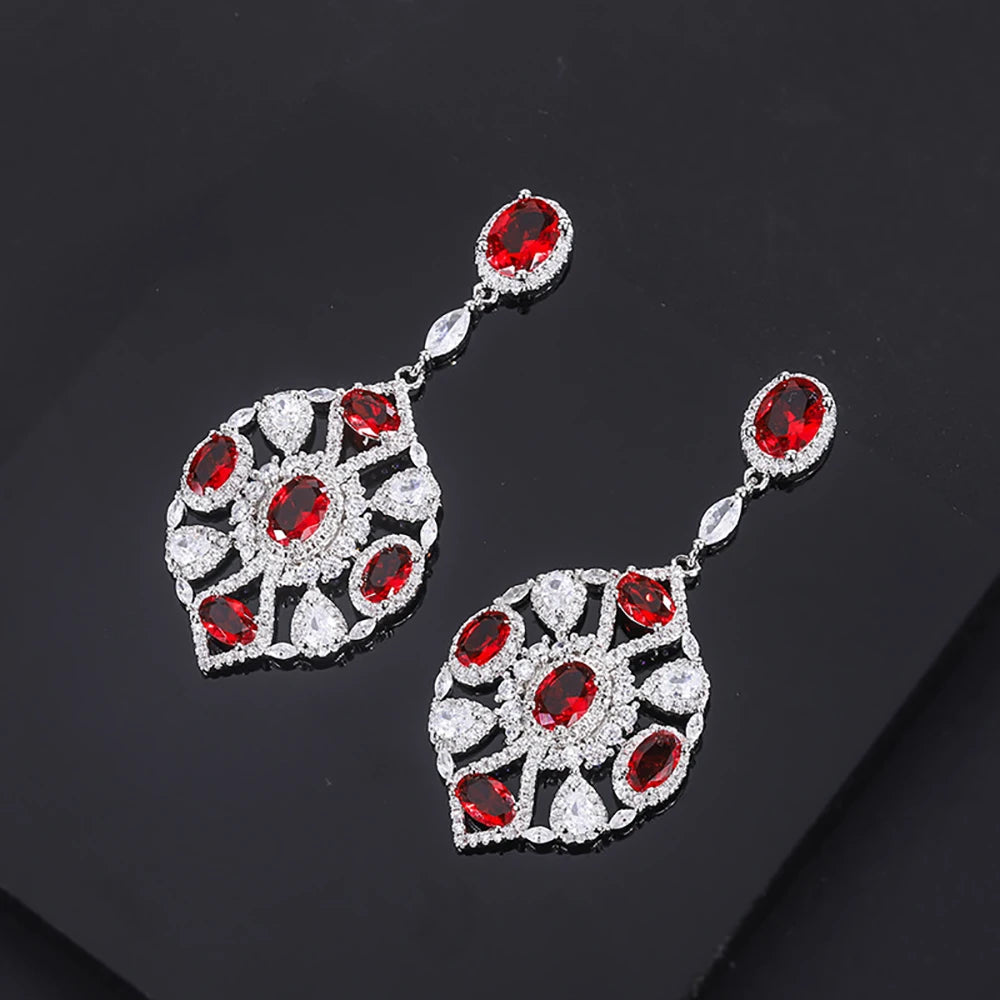 Vintage Ruby Sapphire Gemstone Drop Earrings for Women
