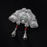 Vintage S925 Silver Hetian Jade South Red Inlaid Peony Flower Pendant