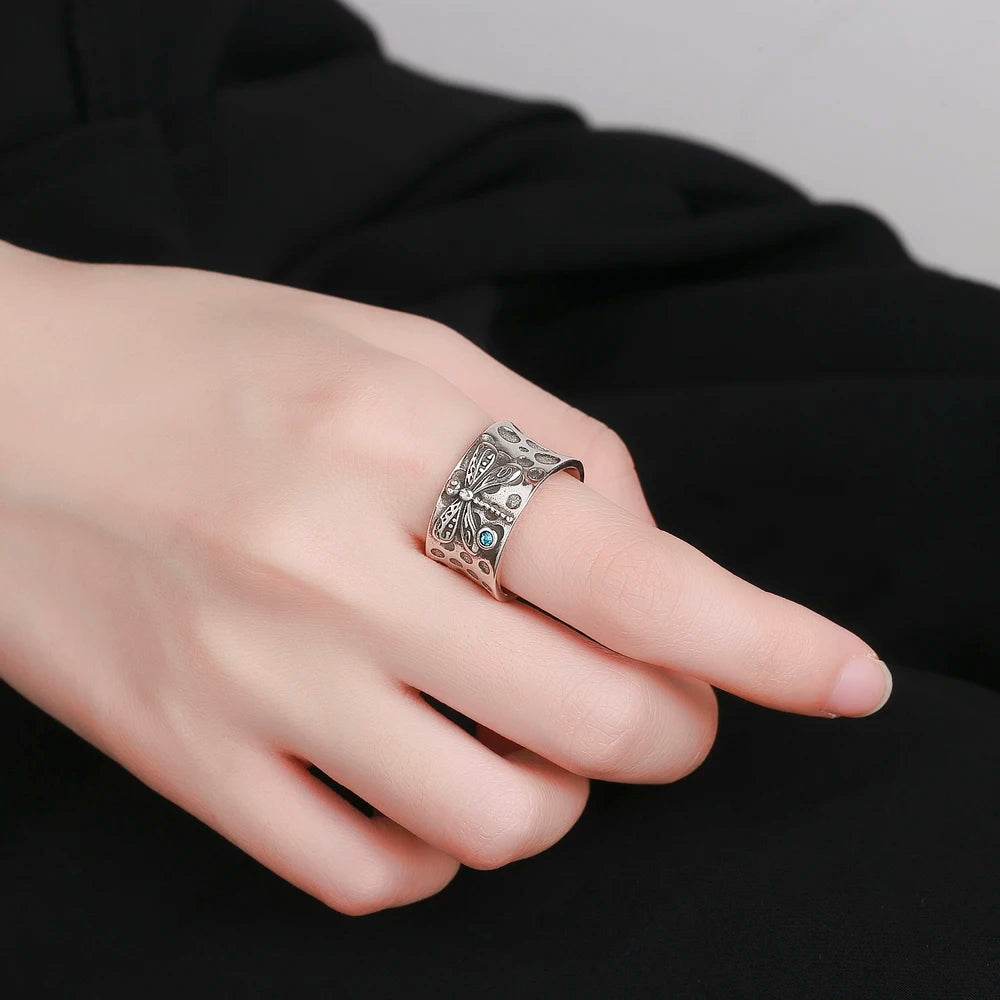 Vintage S925 Sterling Silver Dragonfly Finger Ring