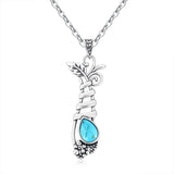 Vintage S925 Silver Turquoise Pendant Necklace Women Grape Plant Long