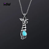 Vintage S925 Silver Turquoise Pendant Necklace Women Grape Plant Long