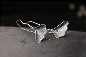 Vintage S925 Sterling Silver Leaf Earrings Thai Silver Hook Earrings