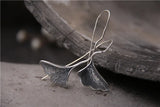 Vintage S925 Sterling Silver Leaf Earrings Thai Silver Hook Earrings