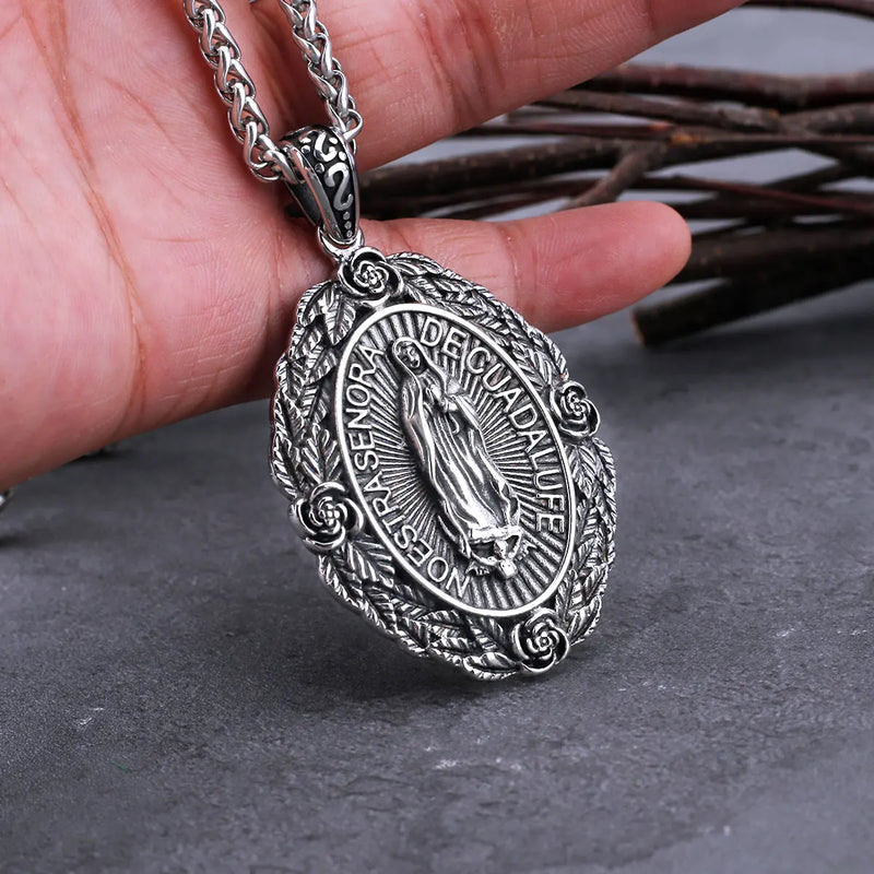 Vintage Saint Mary Pendant Necklace Christian Charm Jewelry Gift