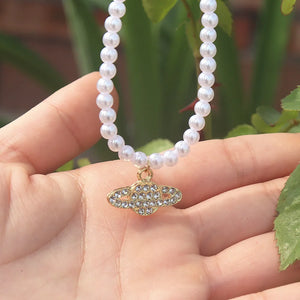 Saturn Pearl Choker Necklace Y2K Jewelry Crystal Zircon Pendant