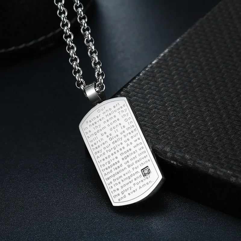 Vintage Scripture Zircon Diamonds Faith Pendant Necklace for Men