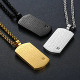 Vintage Scripture Zircon Diamonds Faith Pendant Necklace for Men