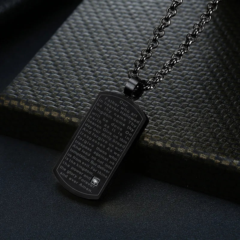 Vintage Scripture Zircon Diamonds Faith Pendant Necklace for Men