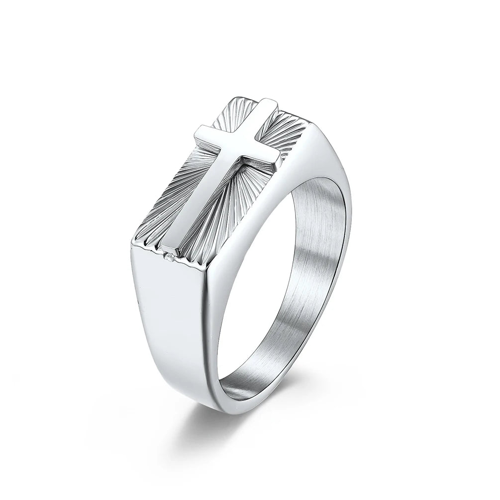 Vintage Seal Big Cross Ring Men Party Jewelry Gothic Stainless steel Finger Ring