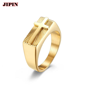 Vintage Seal Big Cross Ring Men Party Jewelry Gothic Stainless steel Finger Ring