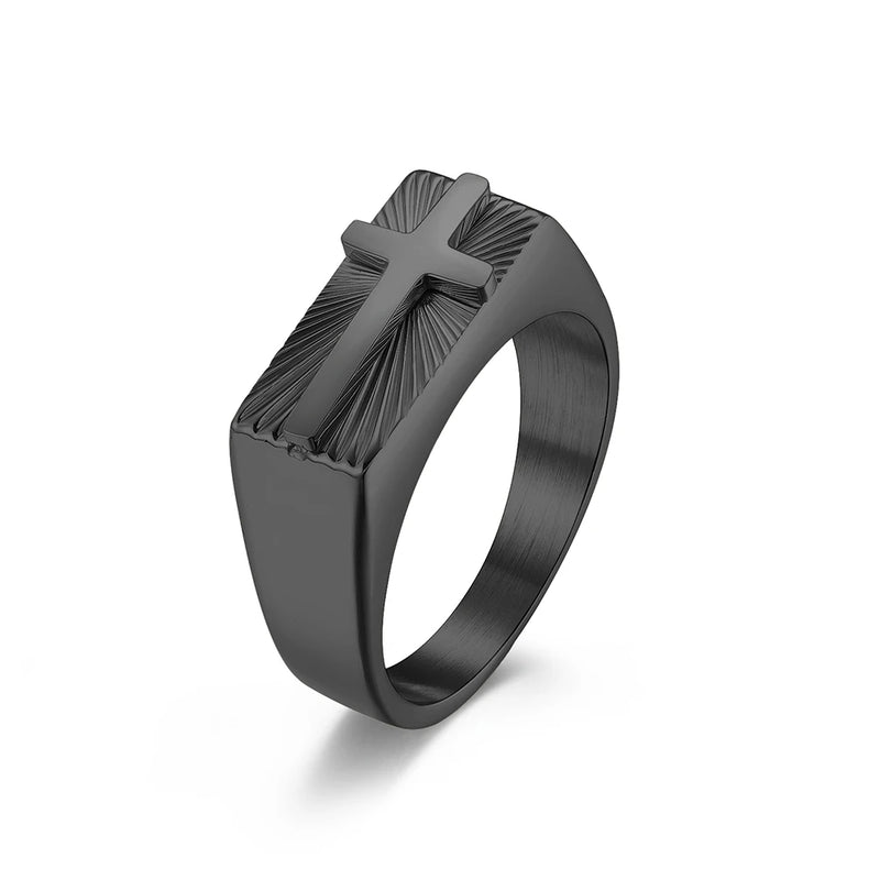 Vintage Seal Big Cross Ring Men Party Jewelry Gothic Stainless steel Finger Ring