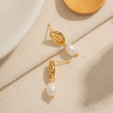 Vintage Shell Stud Freshwater Pearl Drop Earrings