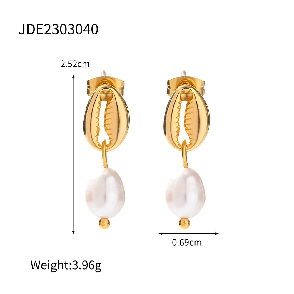Vintage Shell Stud Freshwater Pearl Drop Earrings