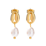 Vintage Shell Stud Freshwater Pearl Drop Earrings