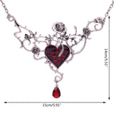 Crystal Red Heart Pendant Necklace Gothic Rose Choker Halloween Party