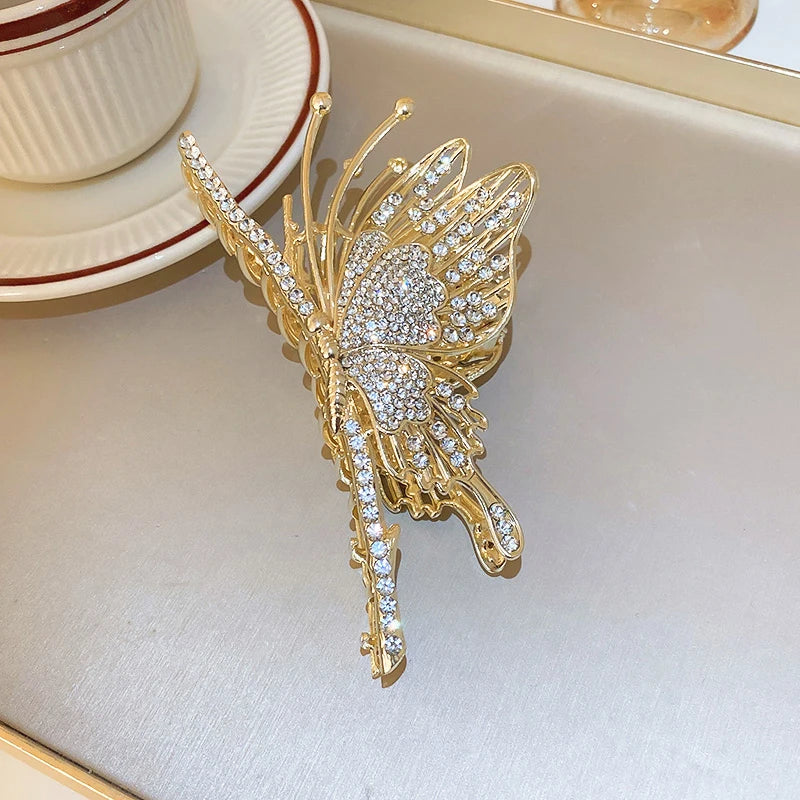 Vintage Butterfly Hair Clips Cubic Zirconia Copper Hair Claws