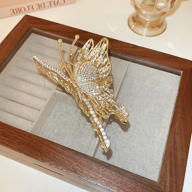 Vintage Butterfly Hair Clips Cubic Zirconia Copper Hair Claws