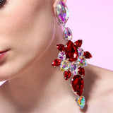 Vintage Red & AB Crystal Pendant Earrings Bridal Wedding Bling