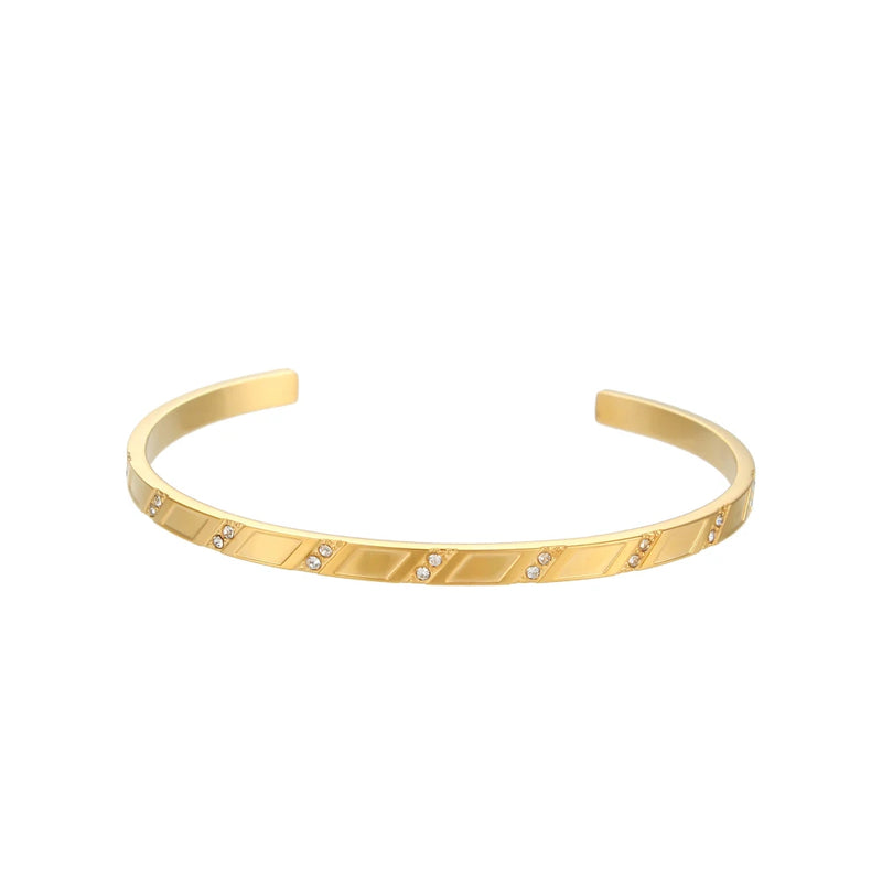 Vintage Zircon Stars Enamel Cuff Bangle 18K Plated Waterproof Bracelet