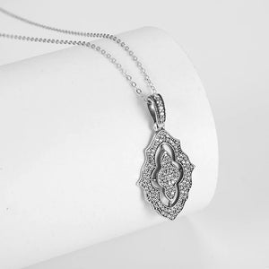 Vintage Silver 925 Rhombus CZ Pendant Necklace for Women