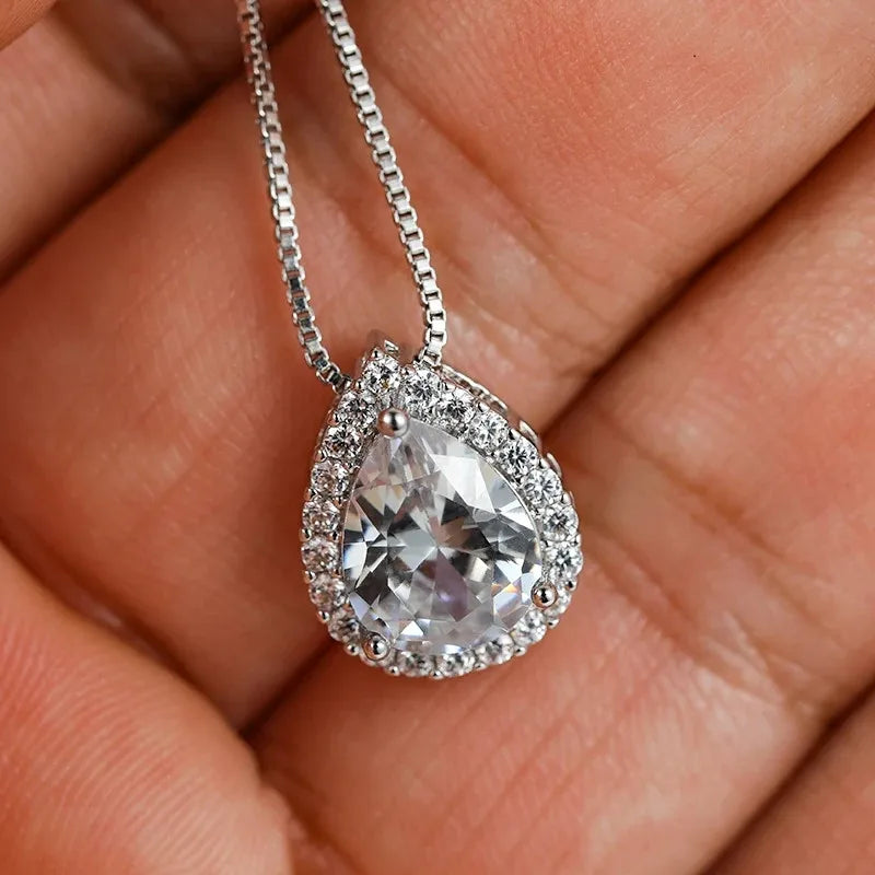Vintage Silver Chain Necklace Water Drop Pendants Wedding Necklaces