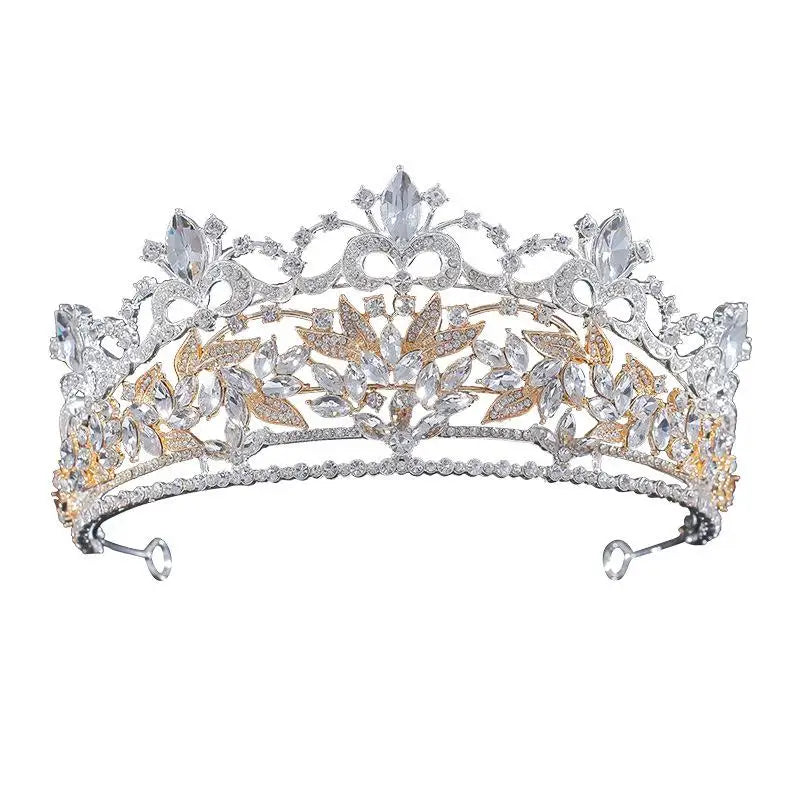 Vintage Silver Crystal Big Queen Crowns Women Bride Tiaras For Wedding