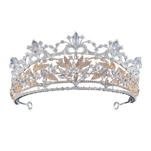 Vintage Silver Crystal Big Queen Crowns Women Bride Tiaras For Wedding