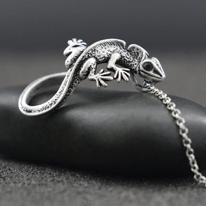 Vintage Silver Crystal Eye Lizard Pendant Necklace Retro Animal Charms