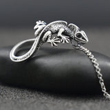 Vintage Silver Crystal Eye Lizard Pendant Necklace Retro Animal Charms
