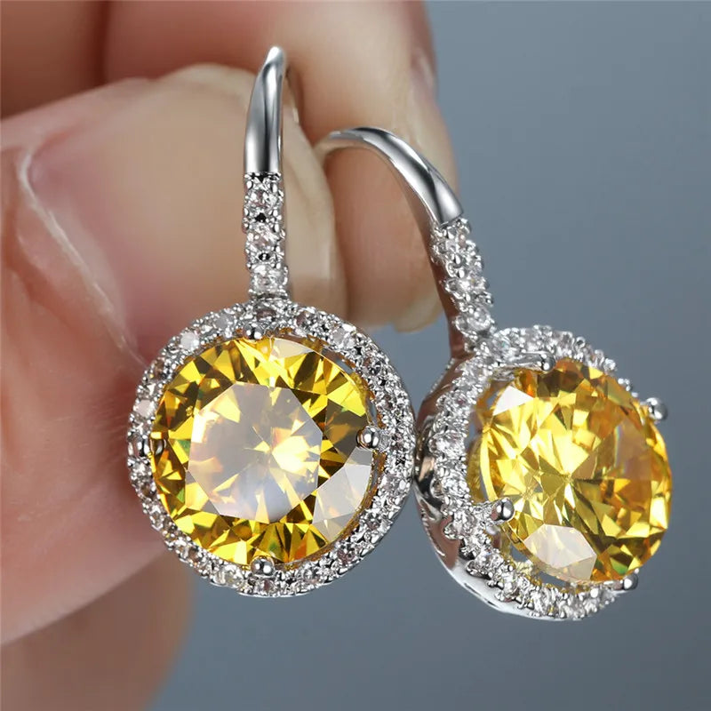 Vintage Silver Dangle Earrings Rainbow Zircon Stone Wedding Earrings