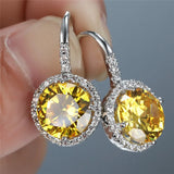 Vintage Silver Dangle Earrings Rainbow Zircon Stone Wedding Earrings