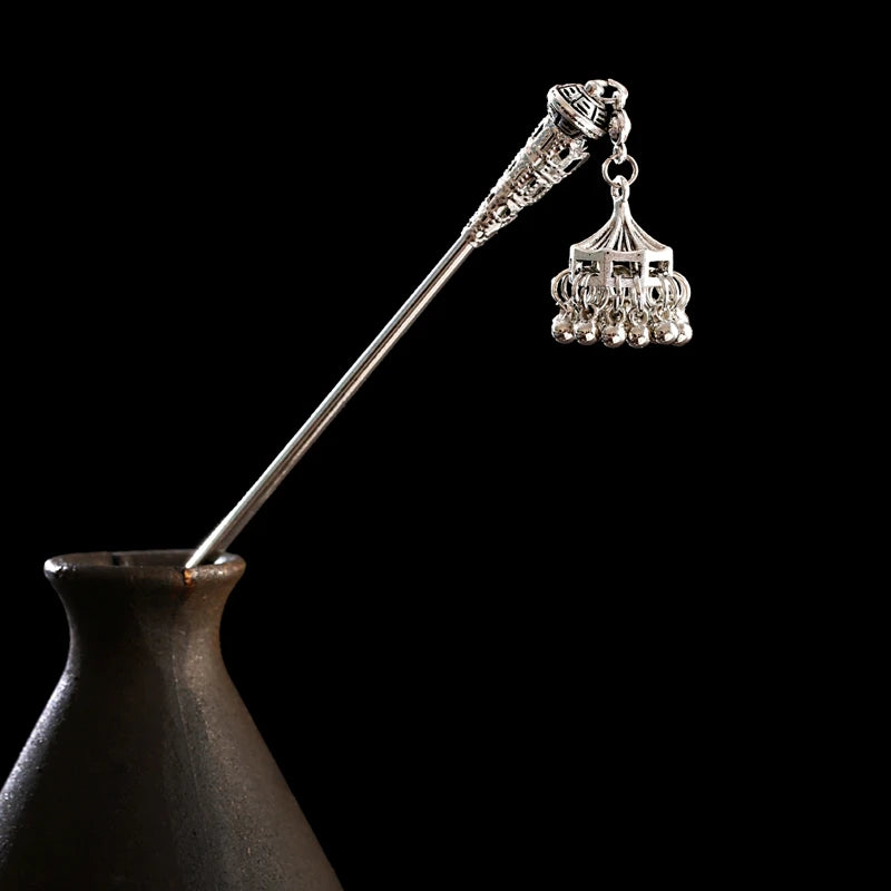 Silver Indian Bells Hairpin Tassel Pendant Hair Sticks for Women