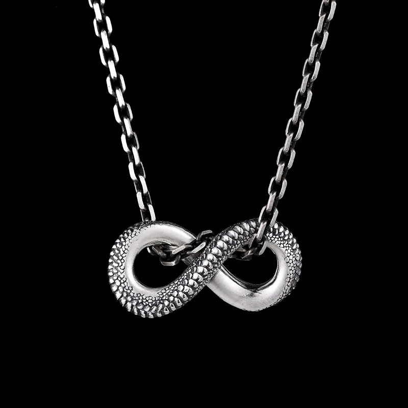 Vintage Silver Ouroboros Pendant Necklace for Men Women