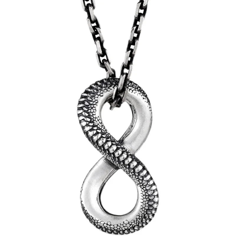 Vintage Silver Ouroboros Pendant Necklace for Men Women