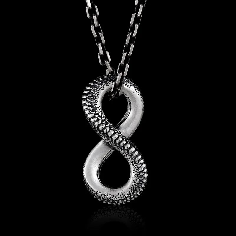 Vintage Silver Ouroboros Pendant Necklace for Men Women