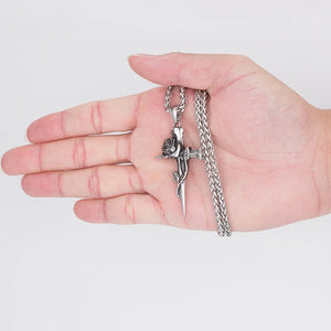 Vintage Silver Rose Necklace Gothic Punk Long Sweater Chain Banquet Jewelry